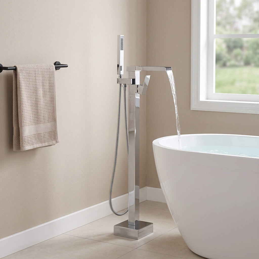 Fast-Filling Waterfall Freestanding Tub Faucet with Hand Shower