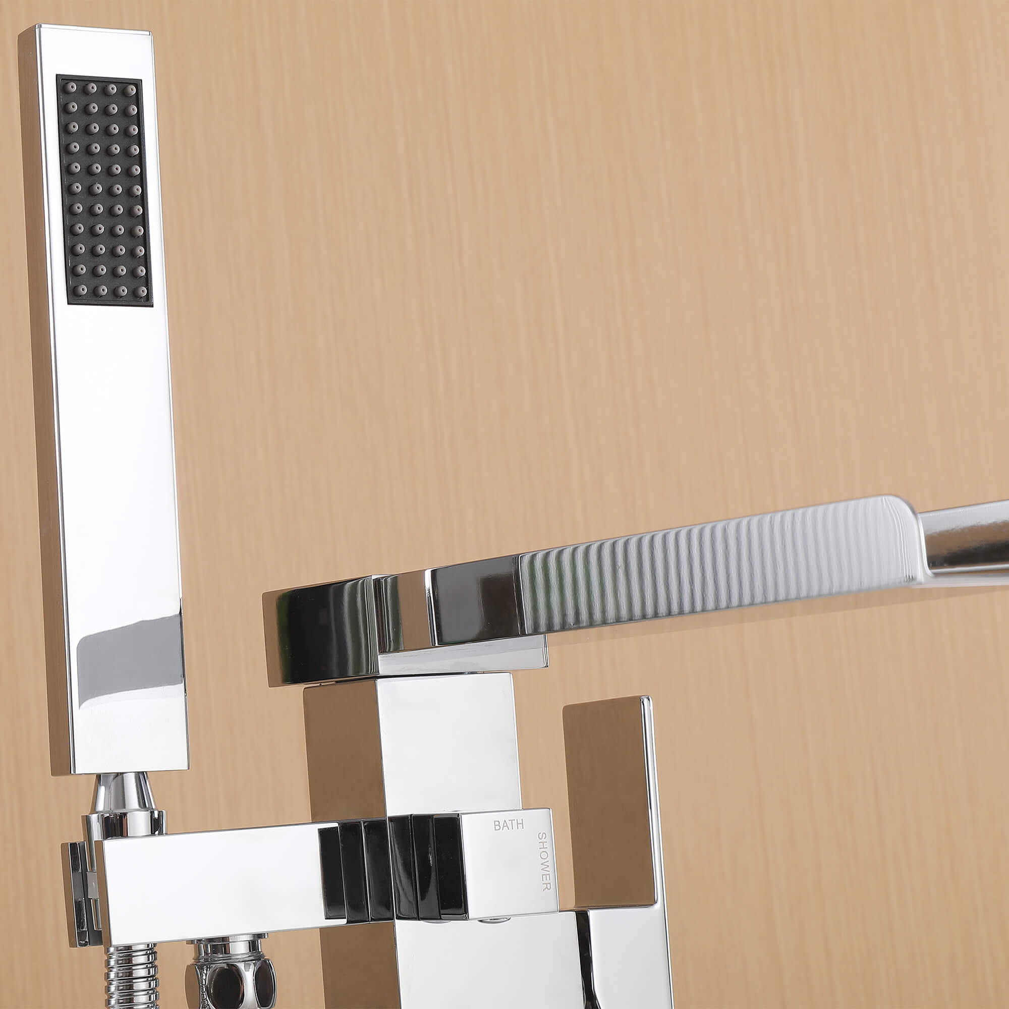 Cube Modern Solid Brass Freestanding Tub Filler Faucet with Hand Shower