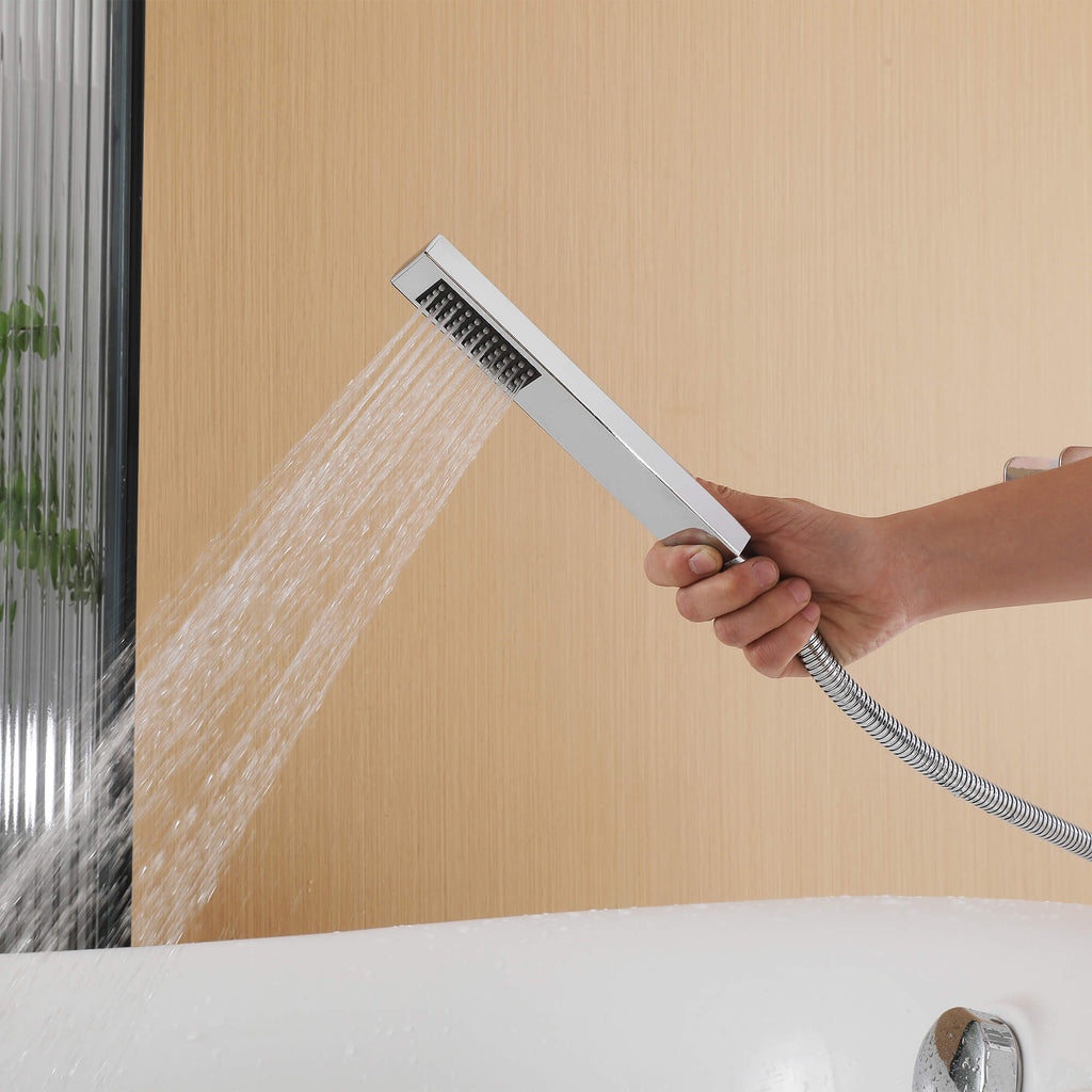 Cube Modern Solid Brass Freestanding Tub Filler Faucet with Hand Shower
