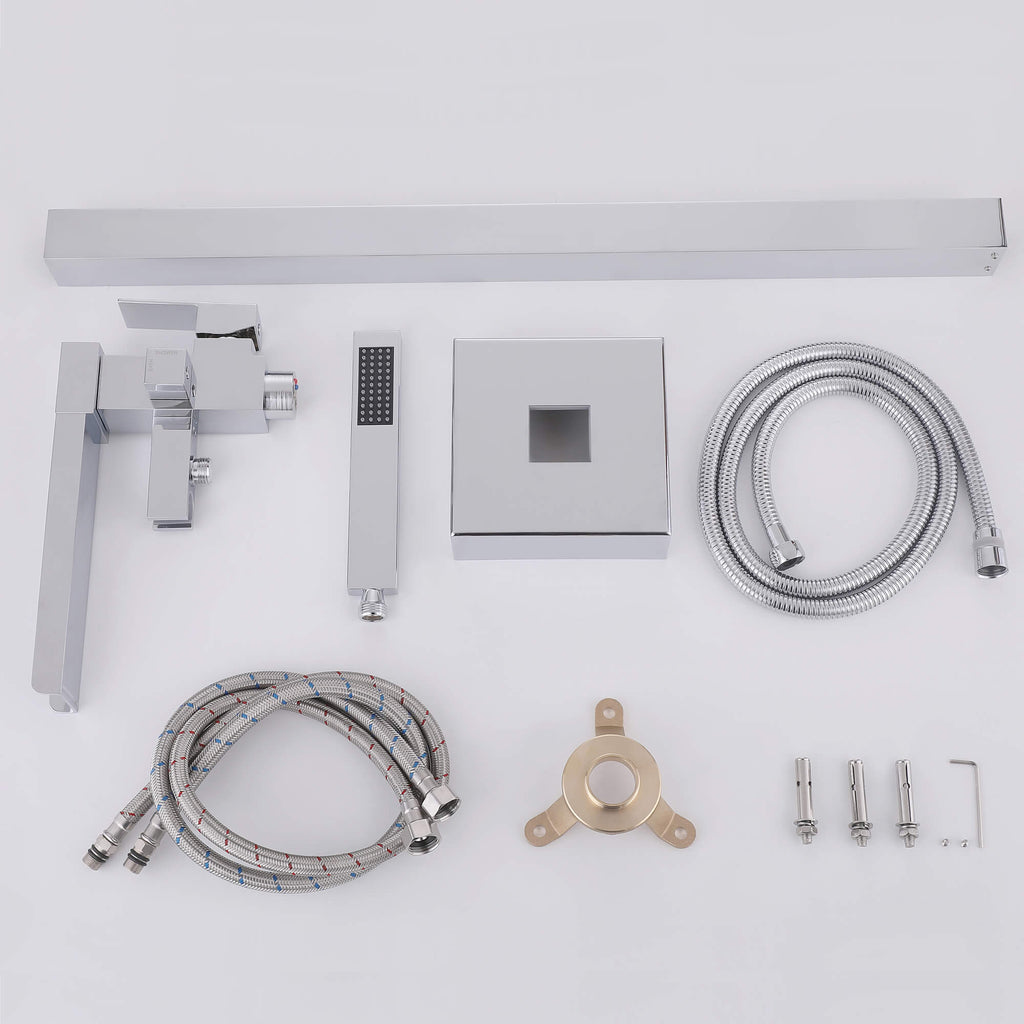 Cube Modern Solid Brass Freestanding Tub Filler Faucet with Hand Shower