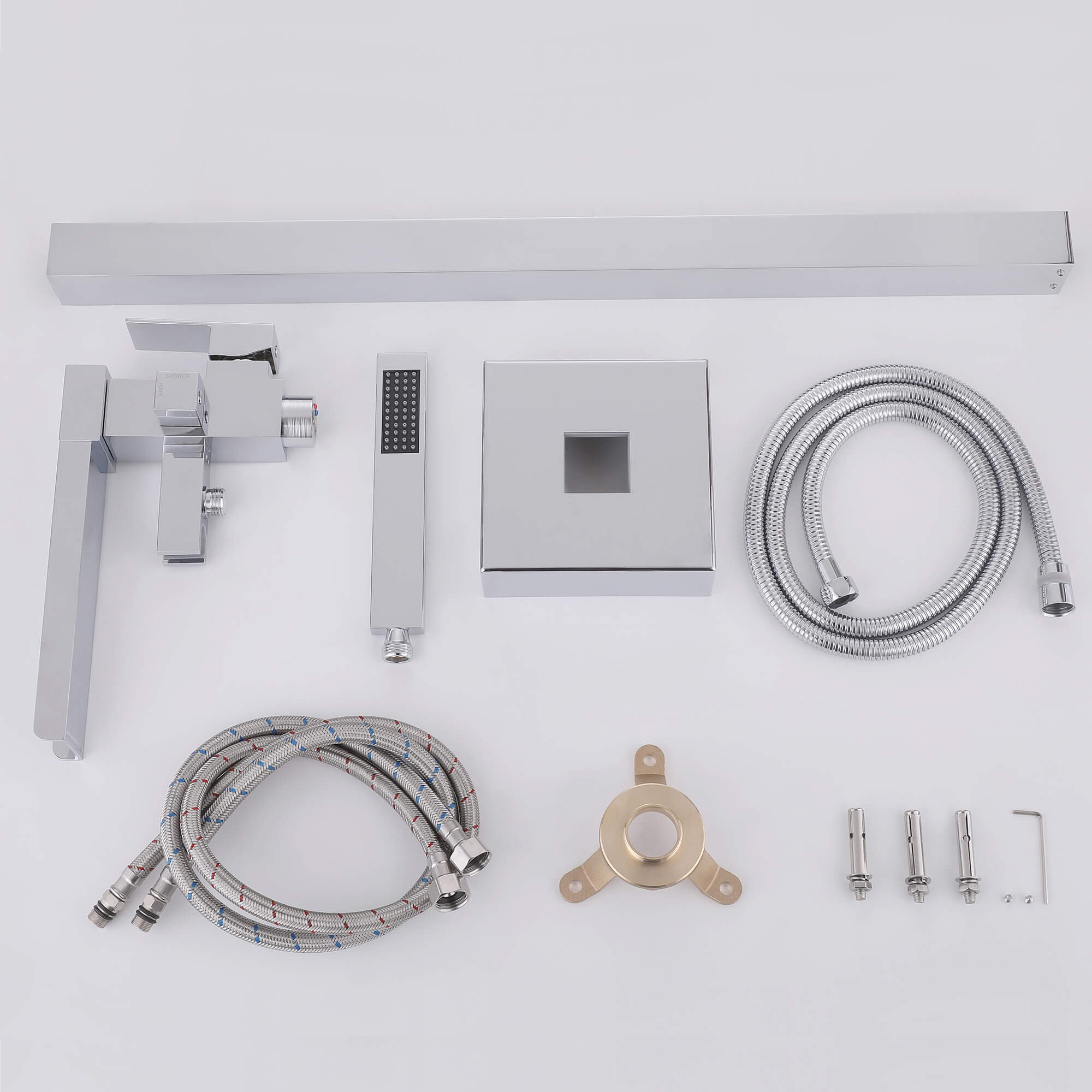 Cube Modern Solid Brass Freestanding Tub Filler Faucet with Hand Shower