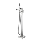 Cube Modern Solid Brass Freestanding Tub Filler Faucet with Hand Shower