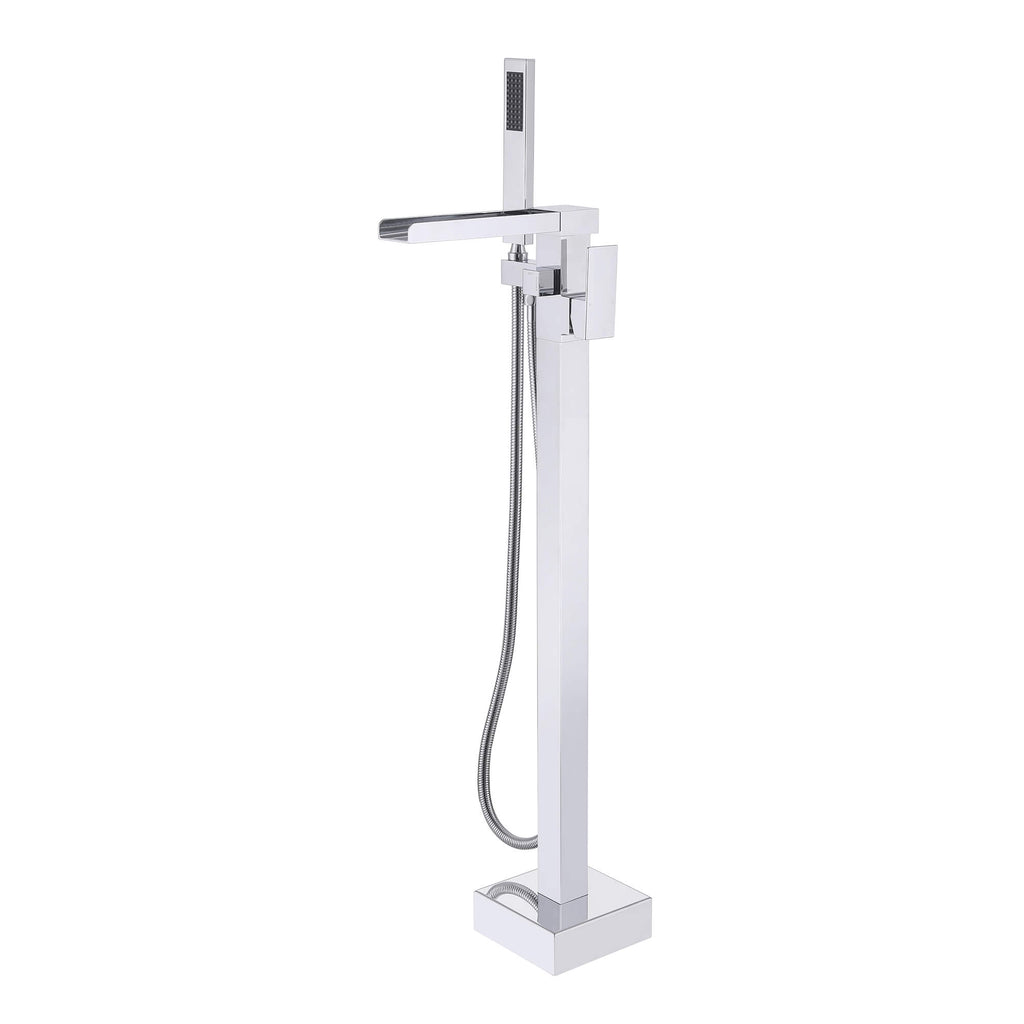 Cube Modern Solid Brass Freestanding Tub Filler Faucet with Hand Shower