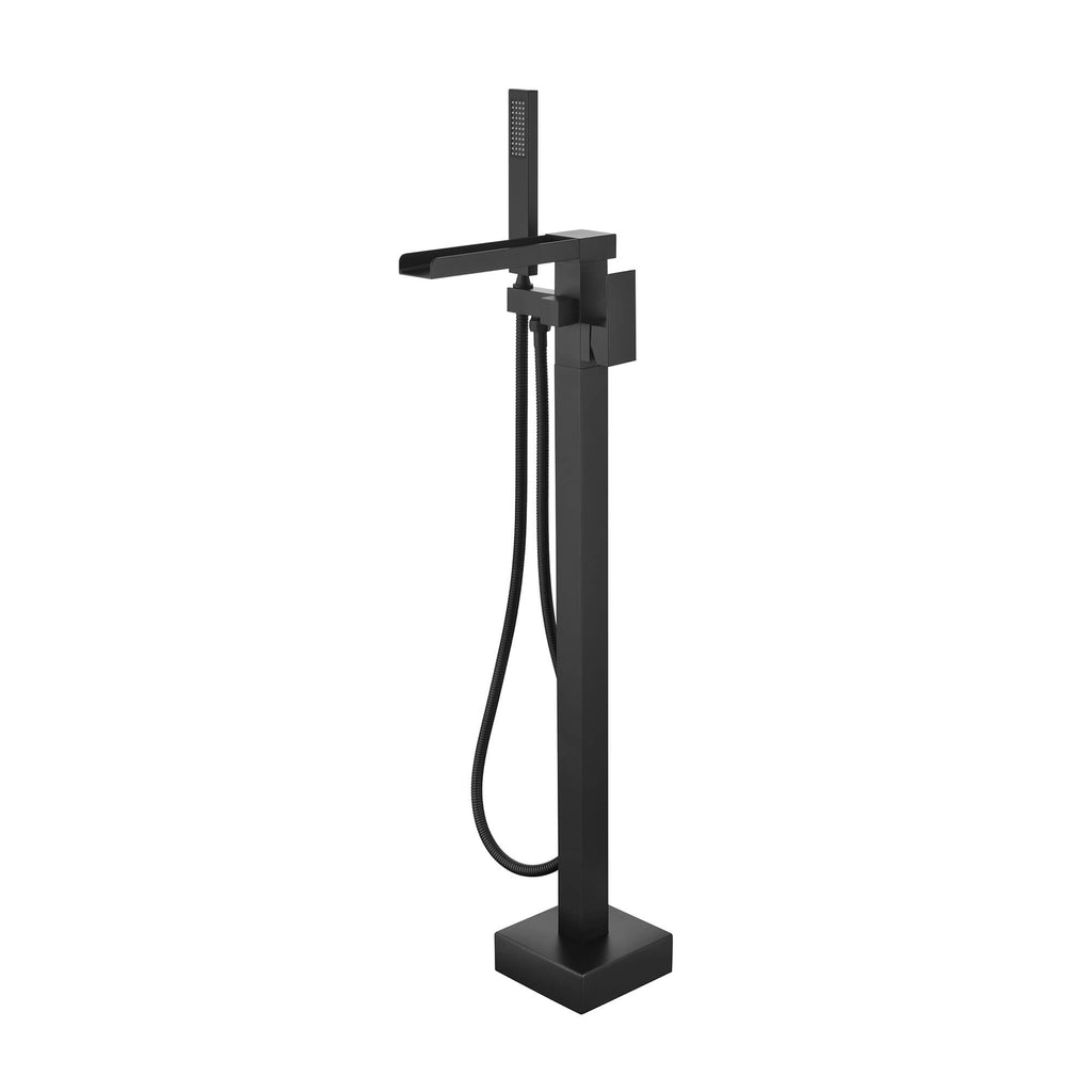 Cube Modern Solid Brass Freestanding Tub Filler Faucet with Hand Shower