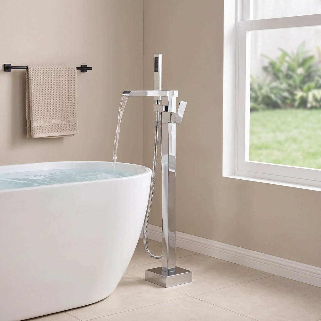Fast-Filling Waterfall Freestanding Tub Faucet with Hand Shower