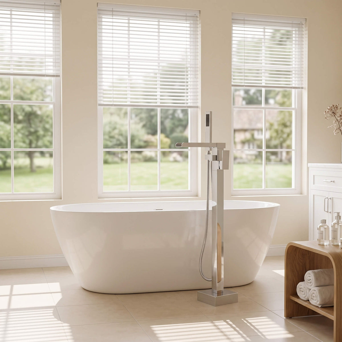 Fast-Filling Waterfall Freestanding Tub Faucet with Hand Shower