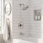 Modern Round Rain Shower System with 5-Function Spray and Integrated Tub Spout