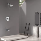 Modern Round Rain Shower System with 5-Function Spray and Integrated Tub Spout