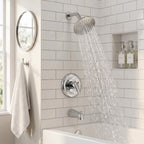Modern Round Rain Shower System with 5-Function Spray and Integrated Tub Spout