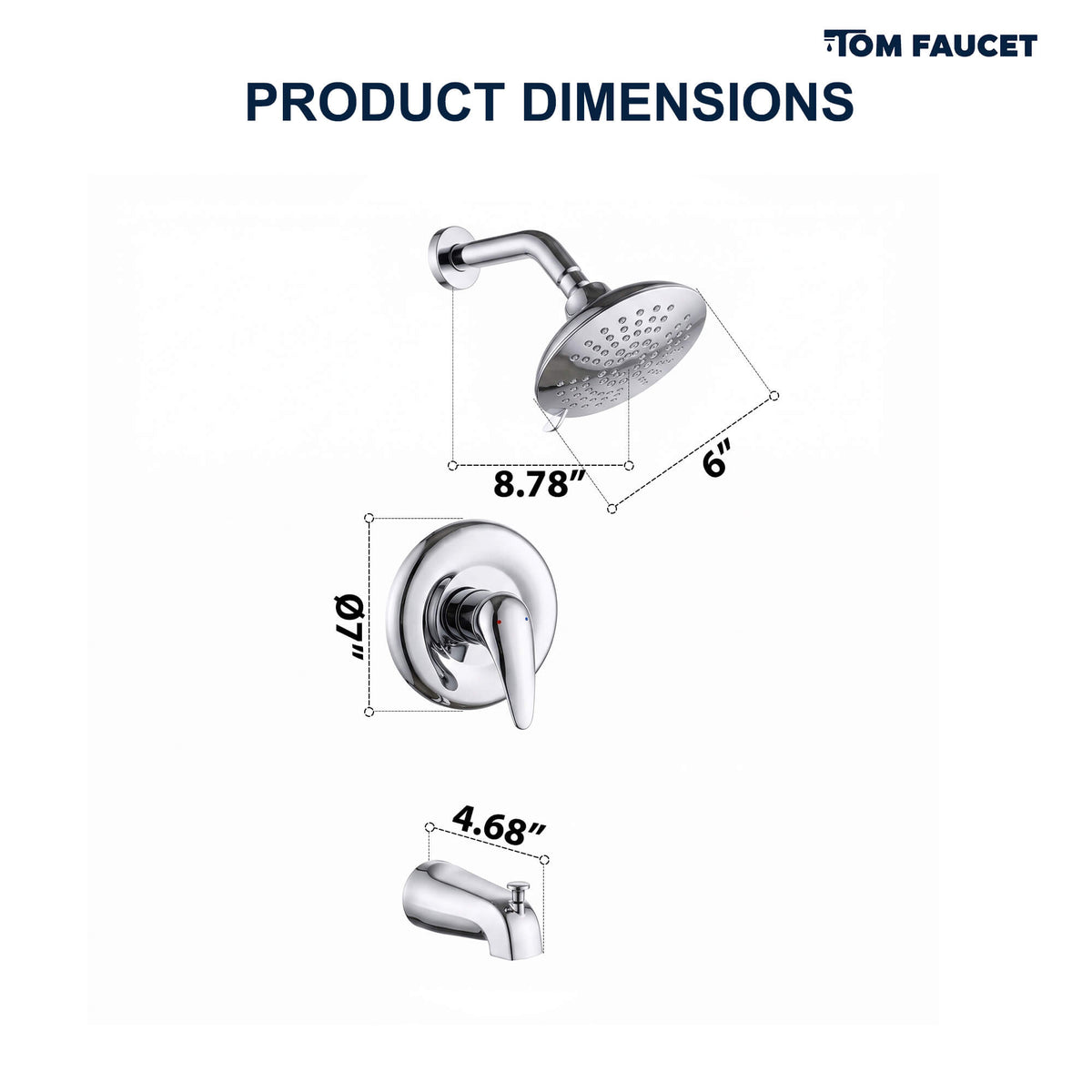Modern Round Rain Shower System with 5-Function Spray and Integrated Tub Spout