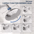 Modern Round Rain Shower System with 5-Function Spray and Integrated Tub Spout