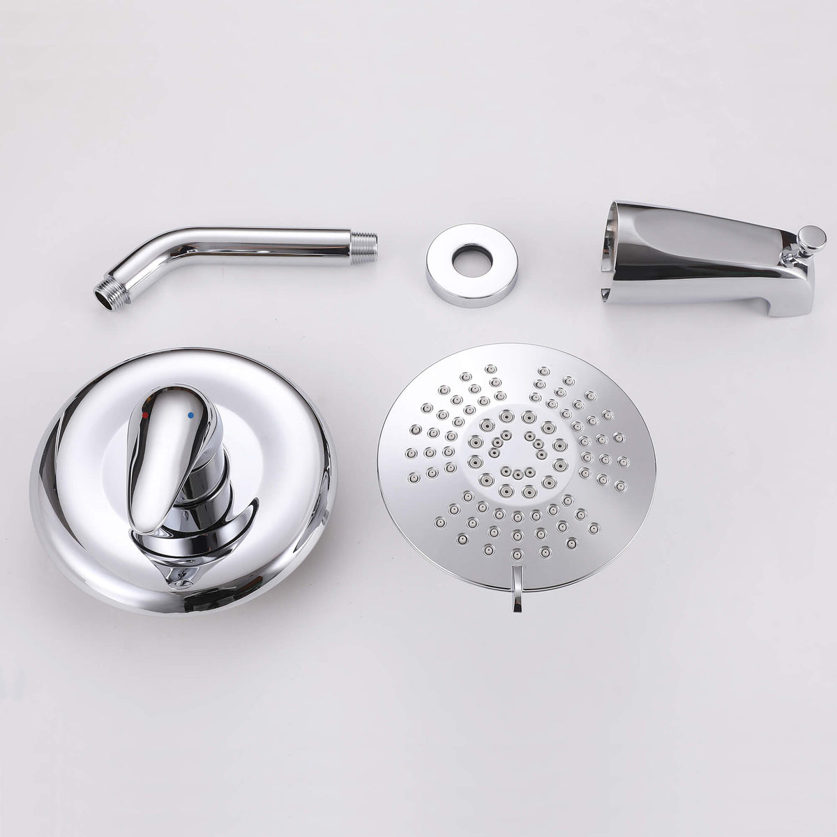 Modern Round Rain Shower System with 5-Function Spray and Integrated Tub Spout
