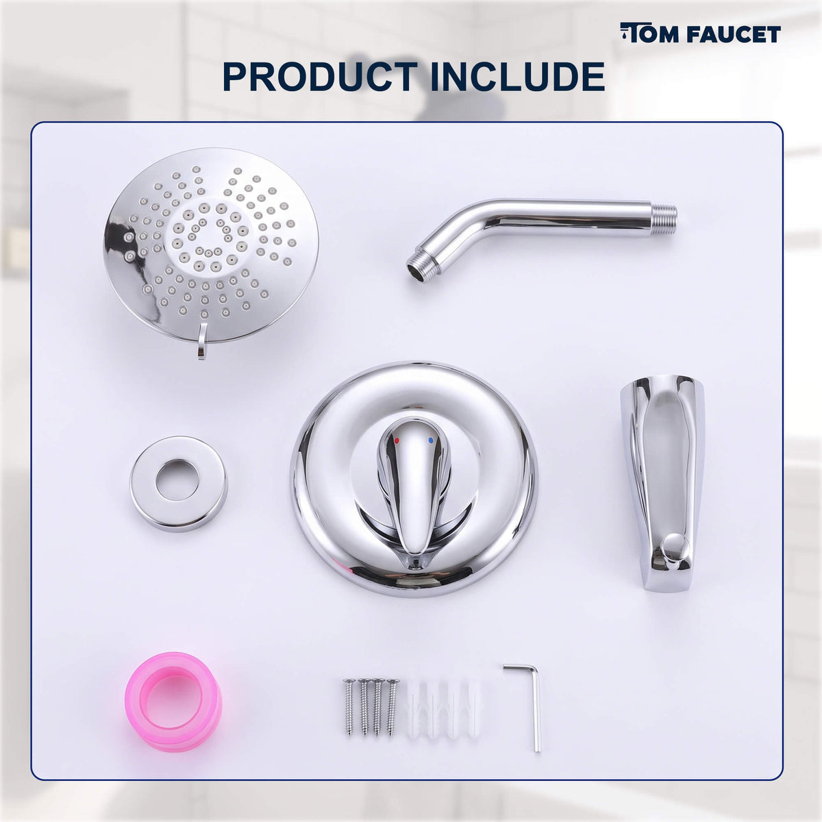 Modern Round Rain Shower System with 5-Function Spray and Integrated Tub Spout
