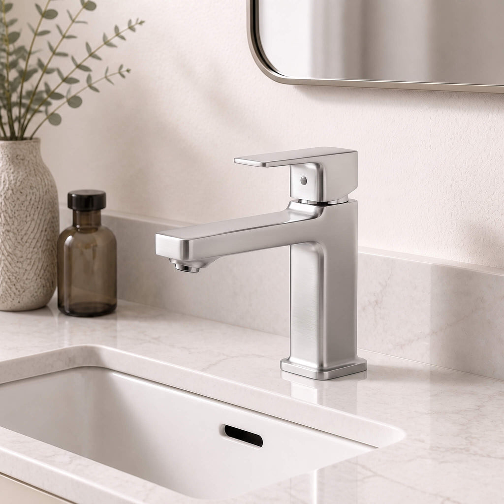 Geometric Single-Hole Bathroom Faucet with Removable Aerator
