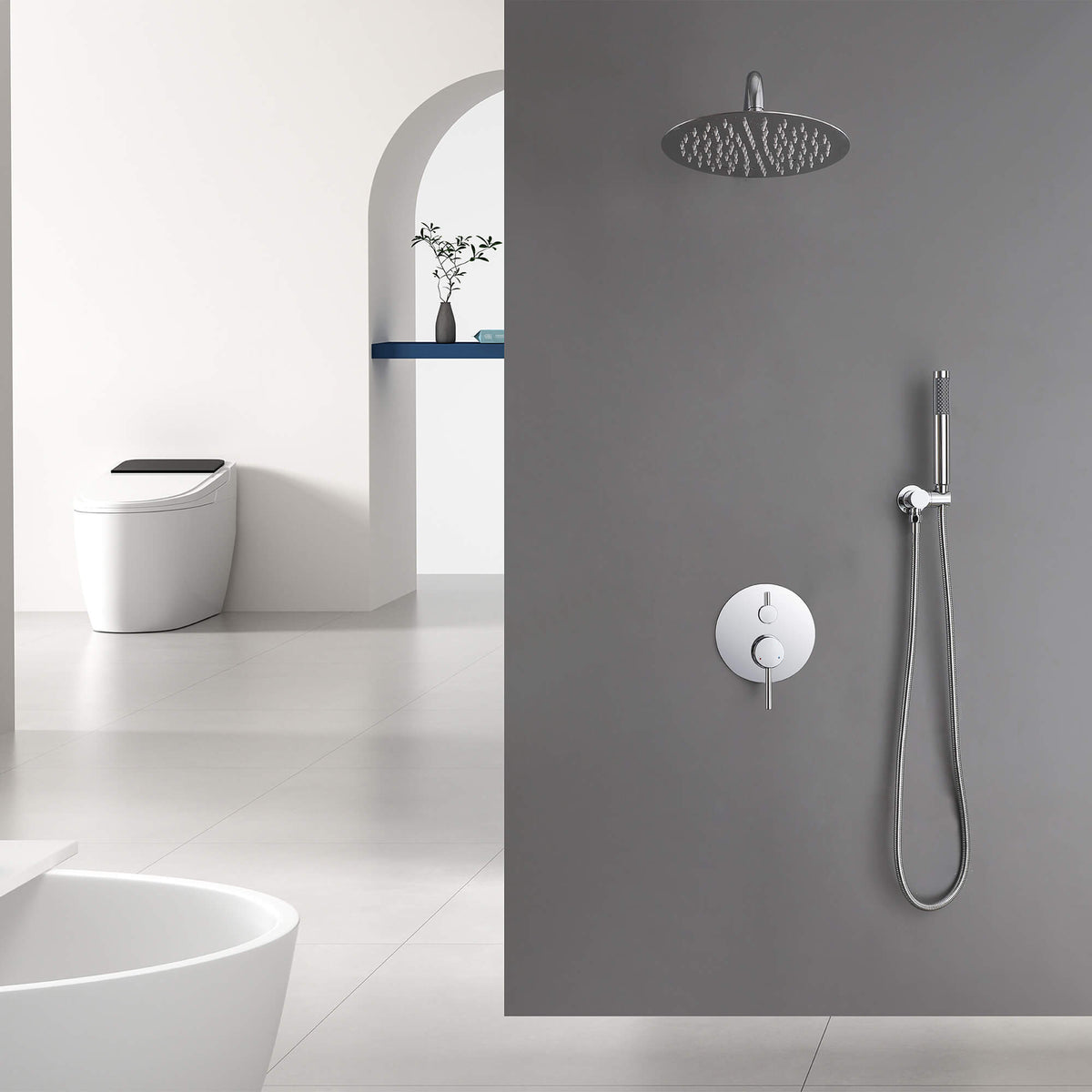 Minimalist  Pressure-Balanced Dual-Head Shower System with Swivel Rain Head