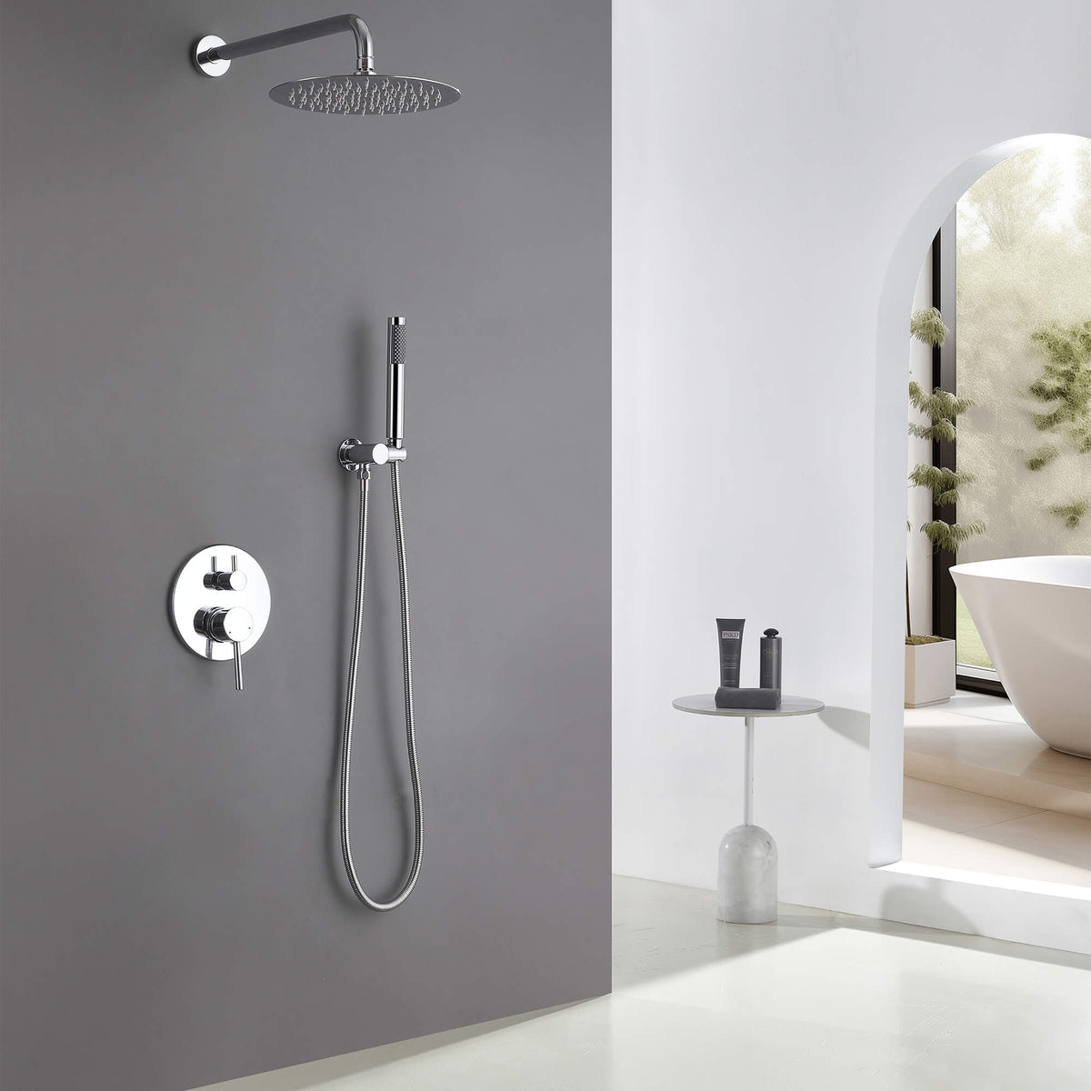 Minimalist  Pressure-Balanced Dual-Head Shower System with Swivel Rain Head