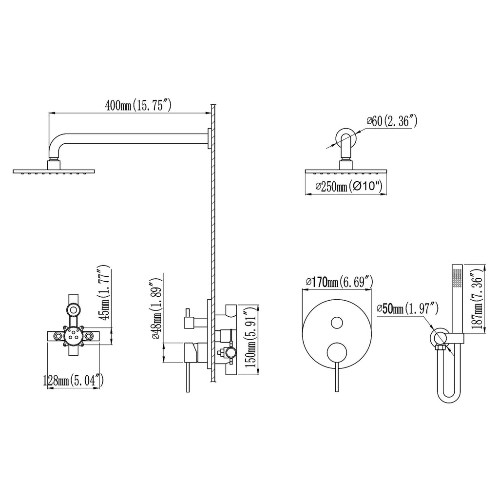 Minimalist  Pressure-Balanced Dual-Head Shower System with Swivel Rain Head