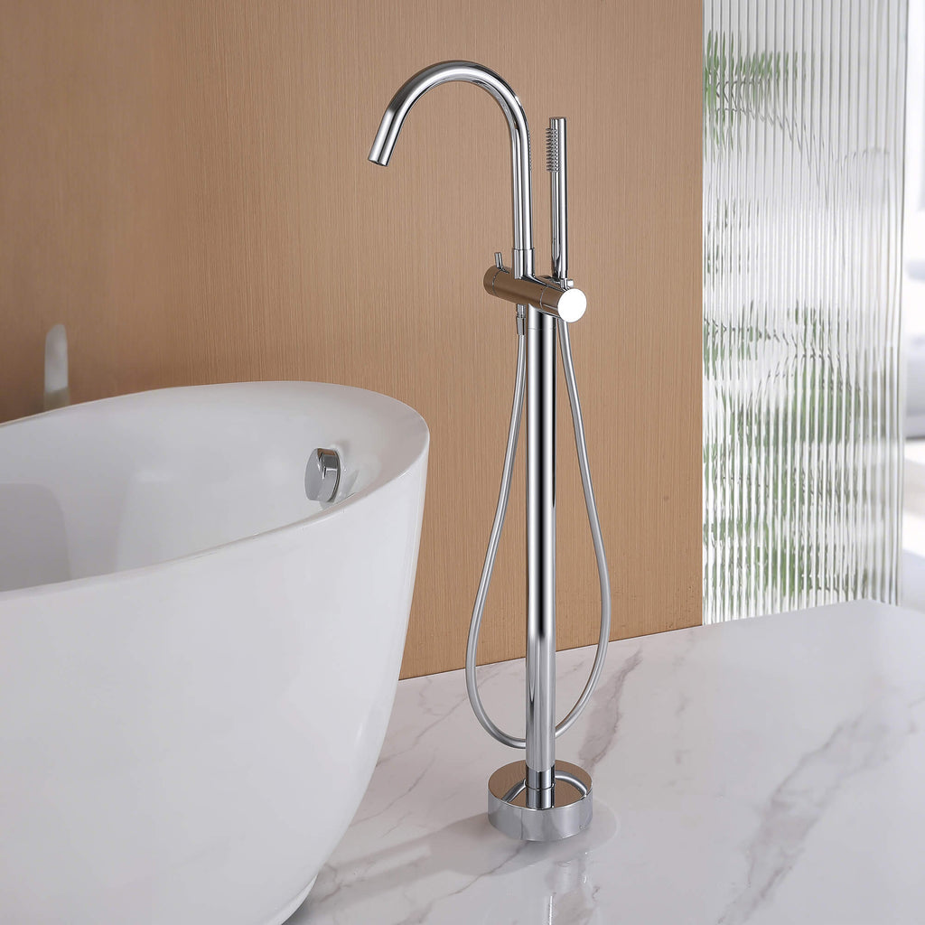 316 Stainless Steel Gooseneck Freestanding Tub Faucet with Thermostatic Control & High-Flow Spout