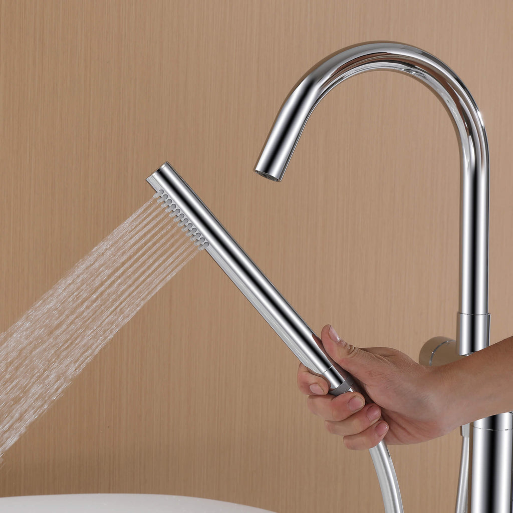 316 Stainless Steel Gooseneck Freestanding Tub Faucet with Thermostatic Control & High-Flow Spout