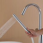 316 Stainless Steel Gooseneck Freestanding Tub Faucet with Thermostatic Control & High-Flow Spout