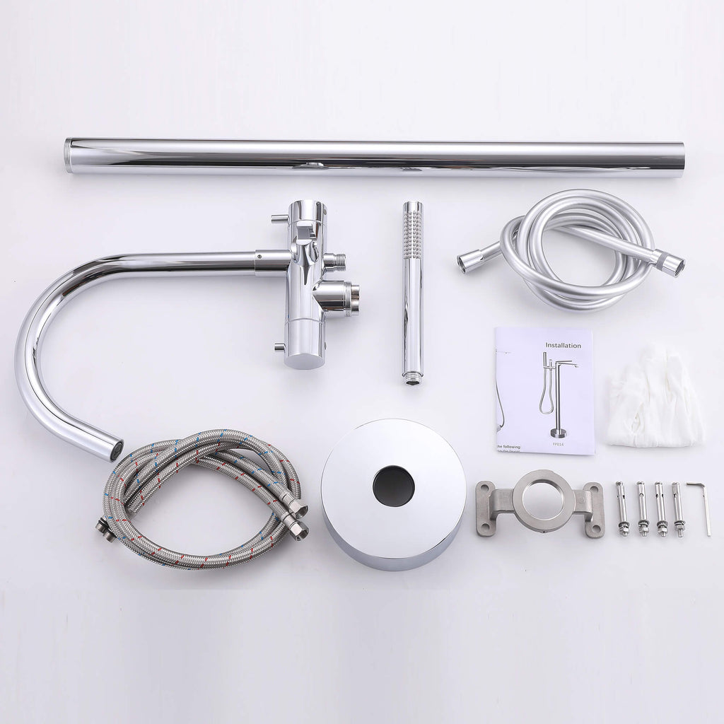 316 Stainless Steel Gooseneck Freestanding Tub Faucet with Thermostatic Control & High-Flow Spout