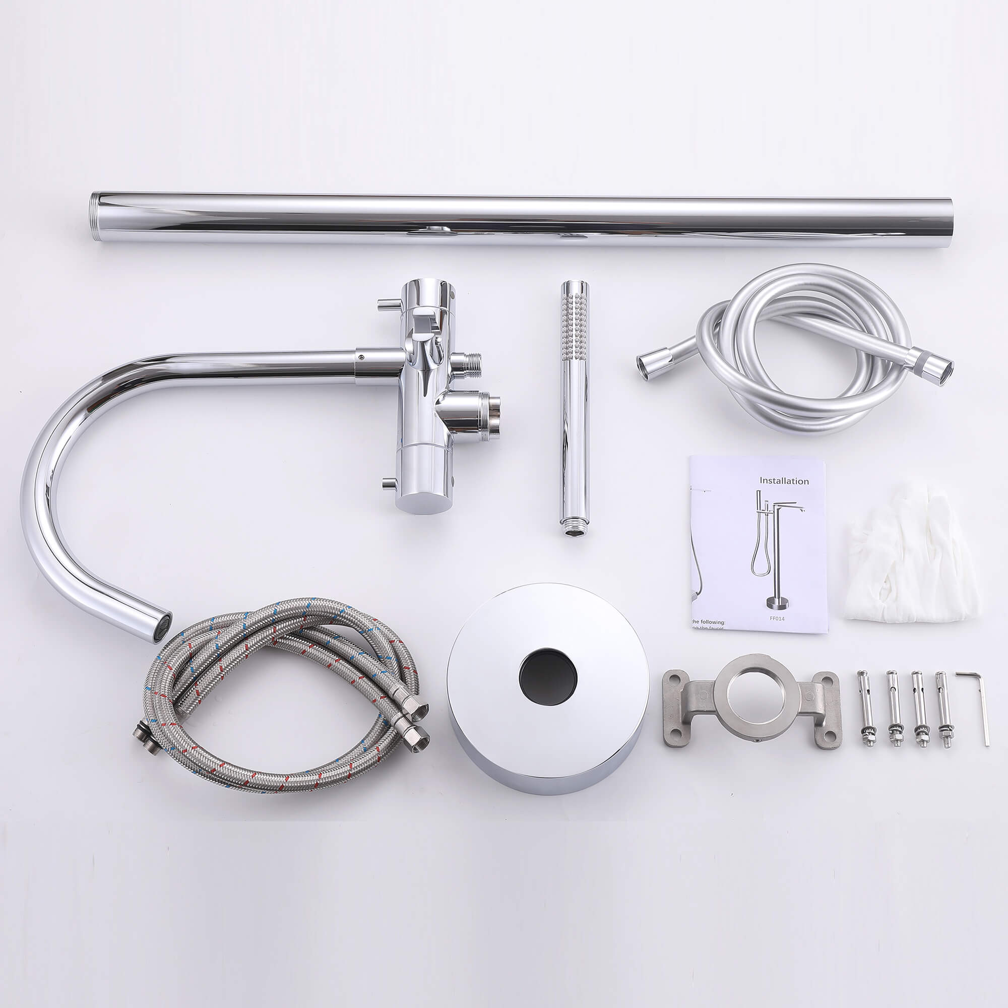 316 Stainless Steel Gooseneck Freestanding Tub Faucet with Thermostatic Control & High-Flow Spout