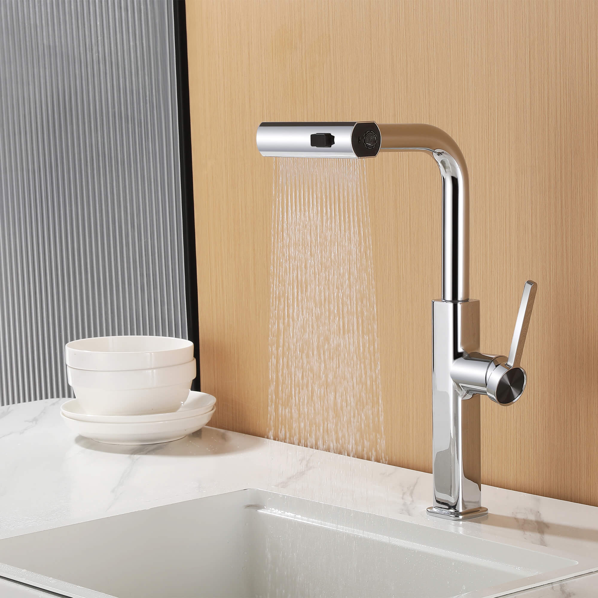 Smart Kitchen Faucet with Temperature Display & 3-Function Pull-Out Sprayer
