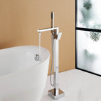 360° Swivel Cube Freestanding Tub Faucet with Hand Shower Single Handle