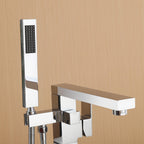 360° Swivel Cube Freestanding Tub Faucet with Hand Shower Single Handle