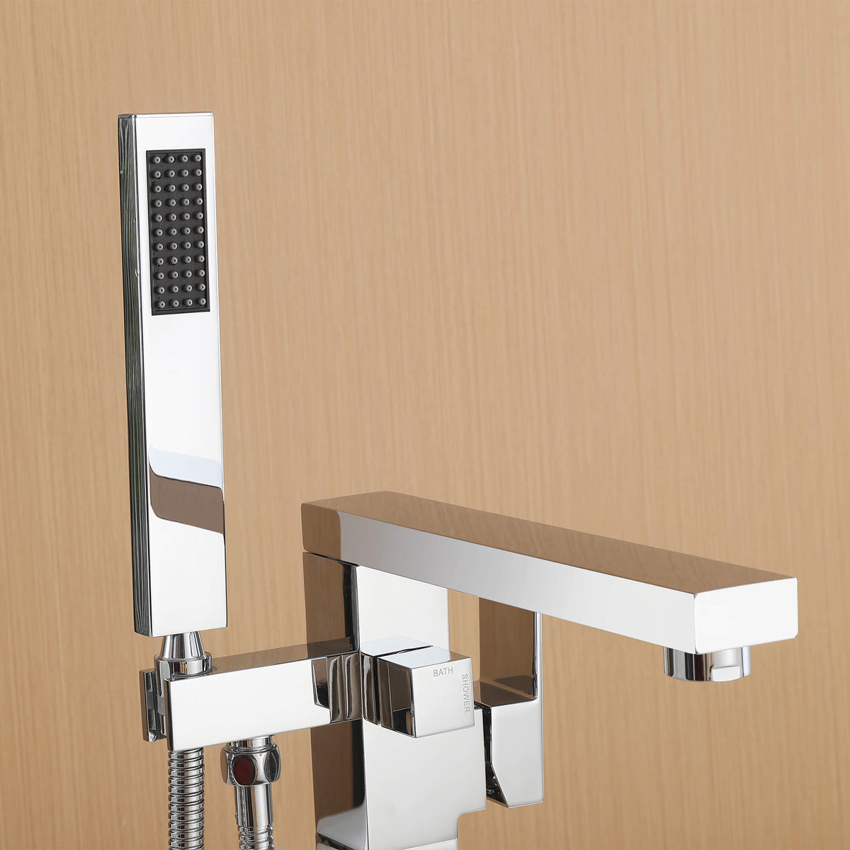 360° Swivel Cube Freestanding Tub Faucet with Hand Shower Single Handle