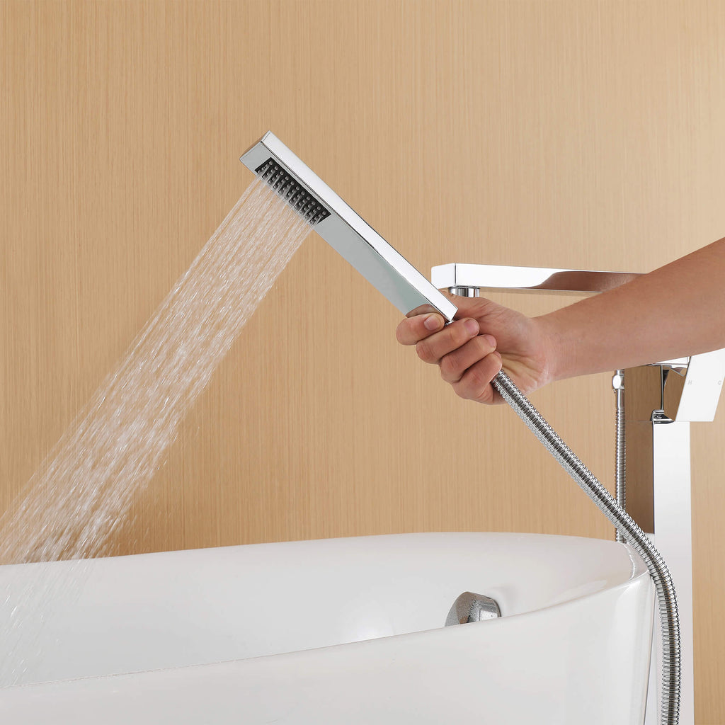 360° Swivel Cube Freestanding Tub Faucet with Hand Shower Single Handle