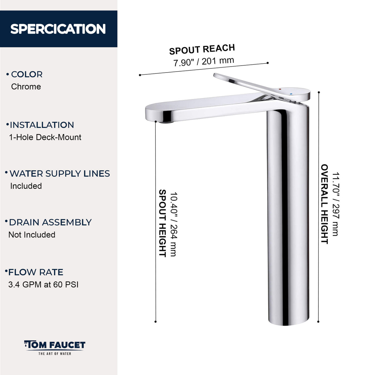 Tall Modern Minimalist Vessel Sink Faucet with Elongated Splash-Free Spout