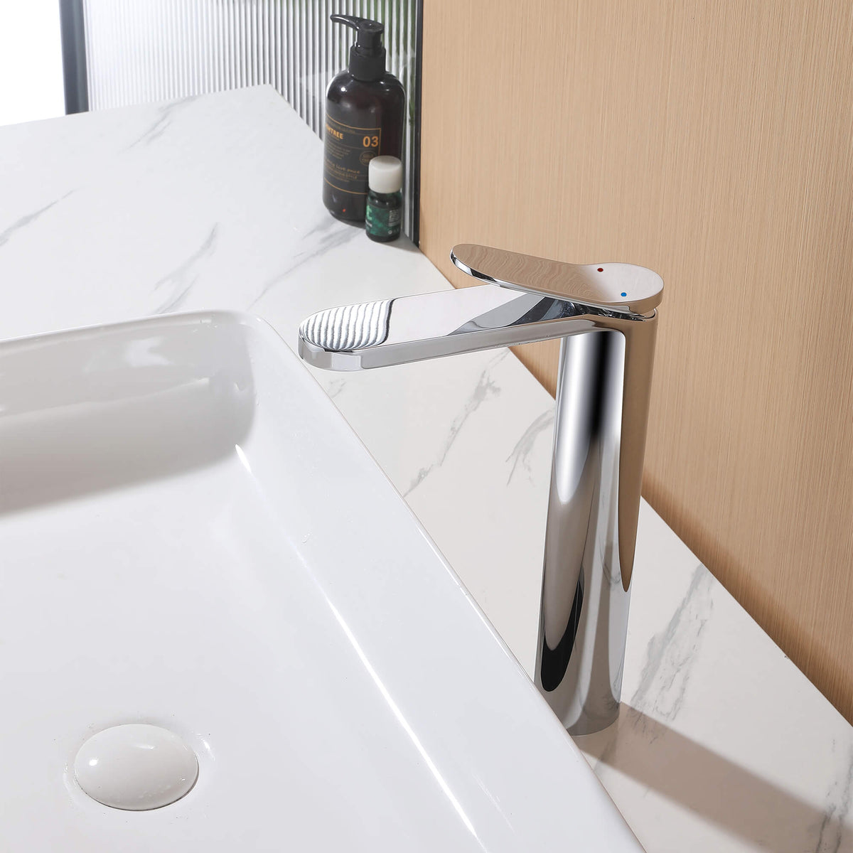Tall Modern Minimalist Vessel Sink Faucet with Elongated Splash-Free Spout