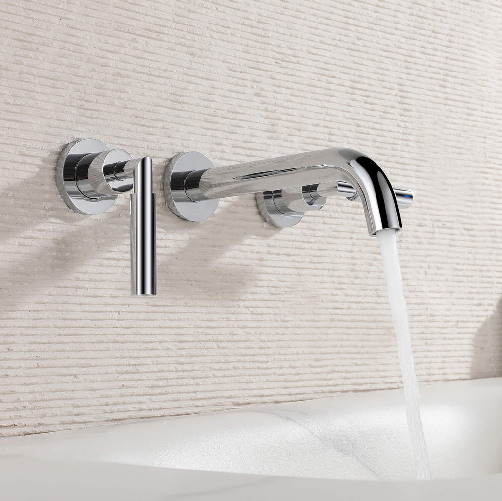 Wall-Mounted Bathroom Faucet with Drain Assembly Solid Brass 3-Piece Set