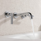 Wall-Mounted Bathroom Faucet with Drain Assembly Solid Brass 3-Piece Set