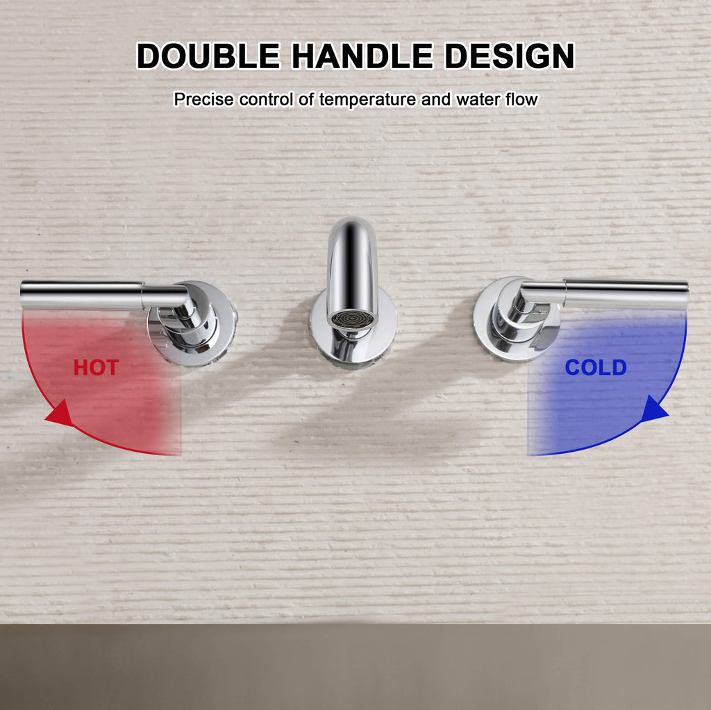 Wall-Mounted Bathroom Faucet with Drain Assembly Solid Brass 3-Piece Set