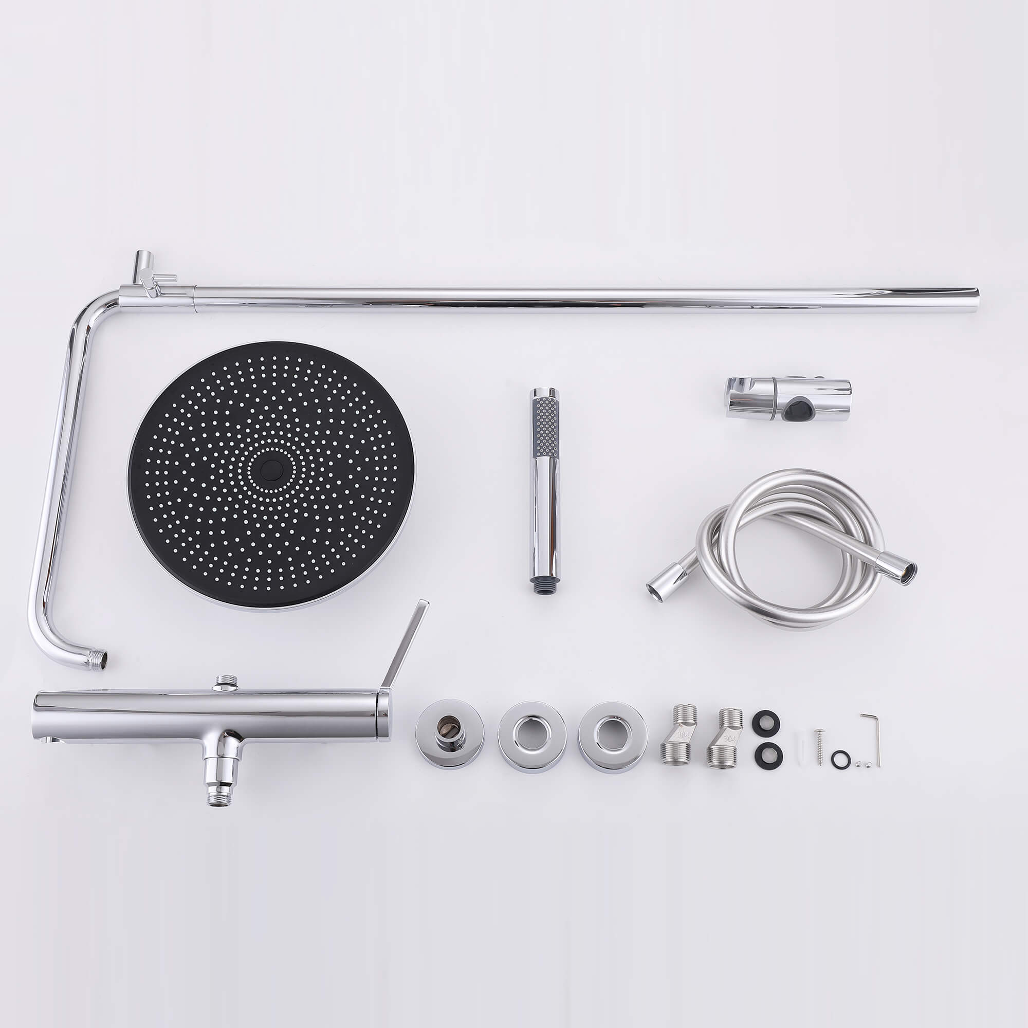 Wall Mounted Rain Shower Head With Adjustable Handheld Slide Bar Shower System