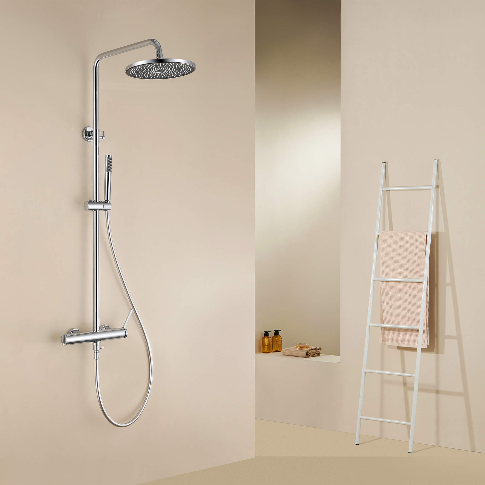Wall Mounted Rain Shower Head With Adjustable Handheld Slide Bar Shower System