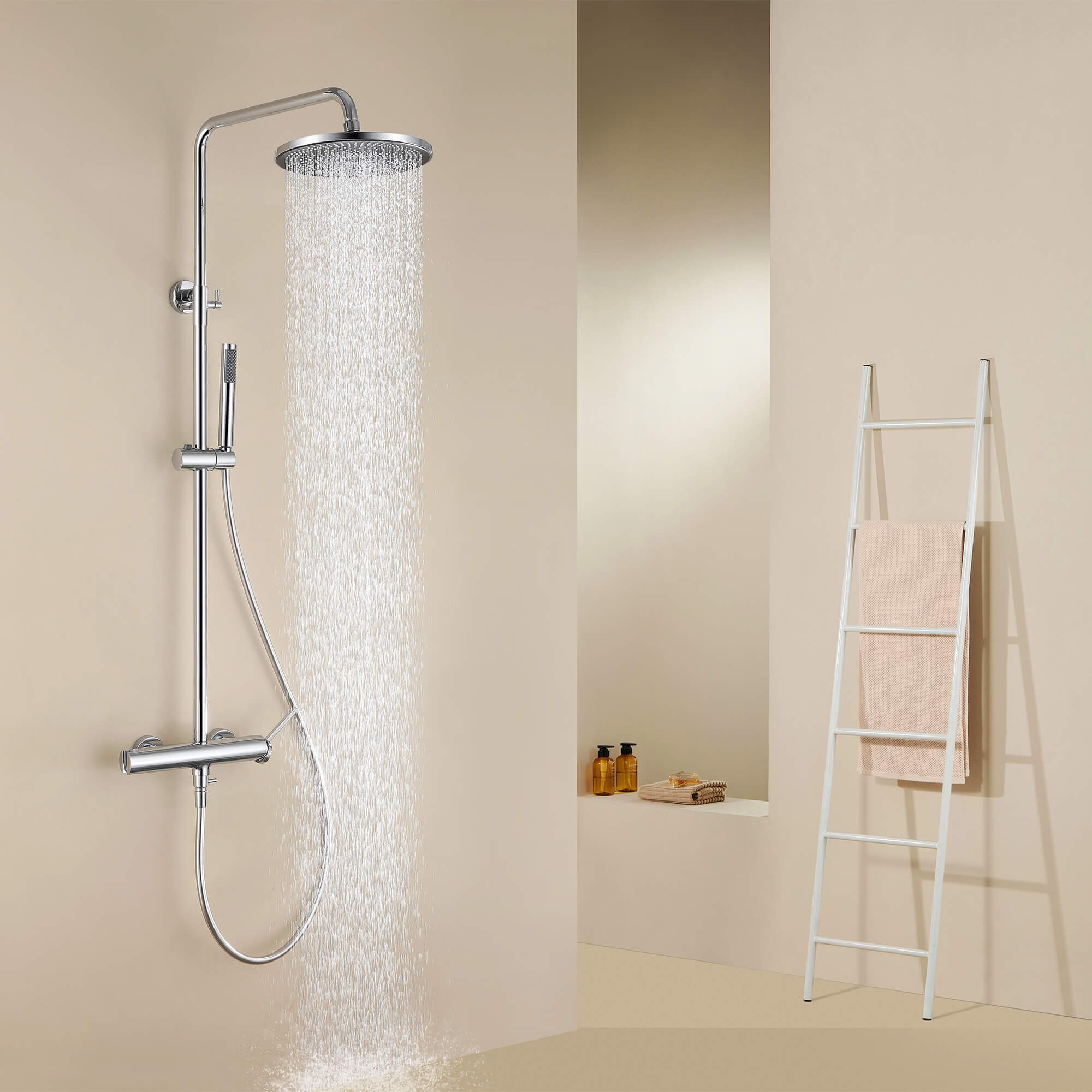 Wall Mounted Rain Shower Head With Adjustable Handheld Slide Bar Shower System