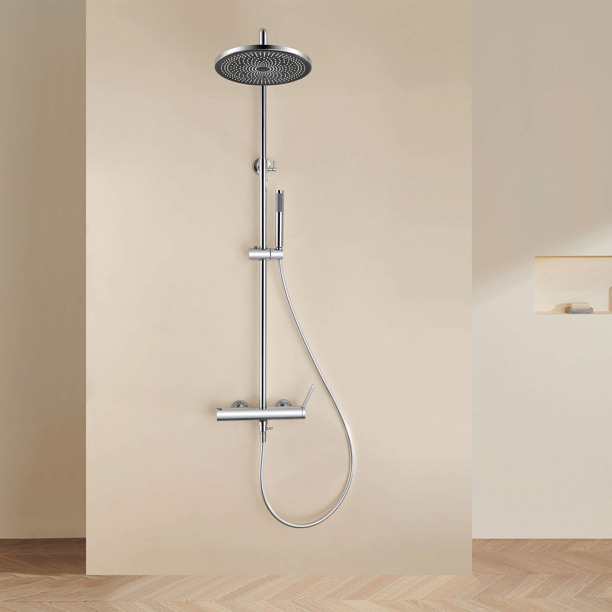 Wall Mounted Rain Shower Head With Adjustable Handheld Slide Bar Shower System