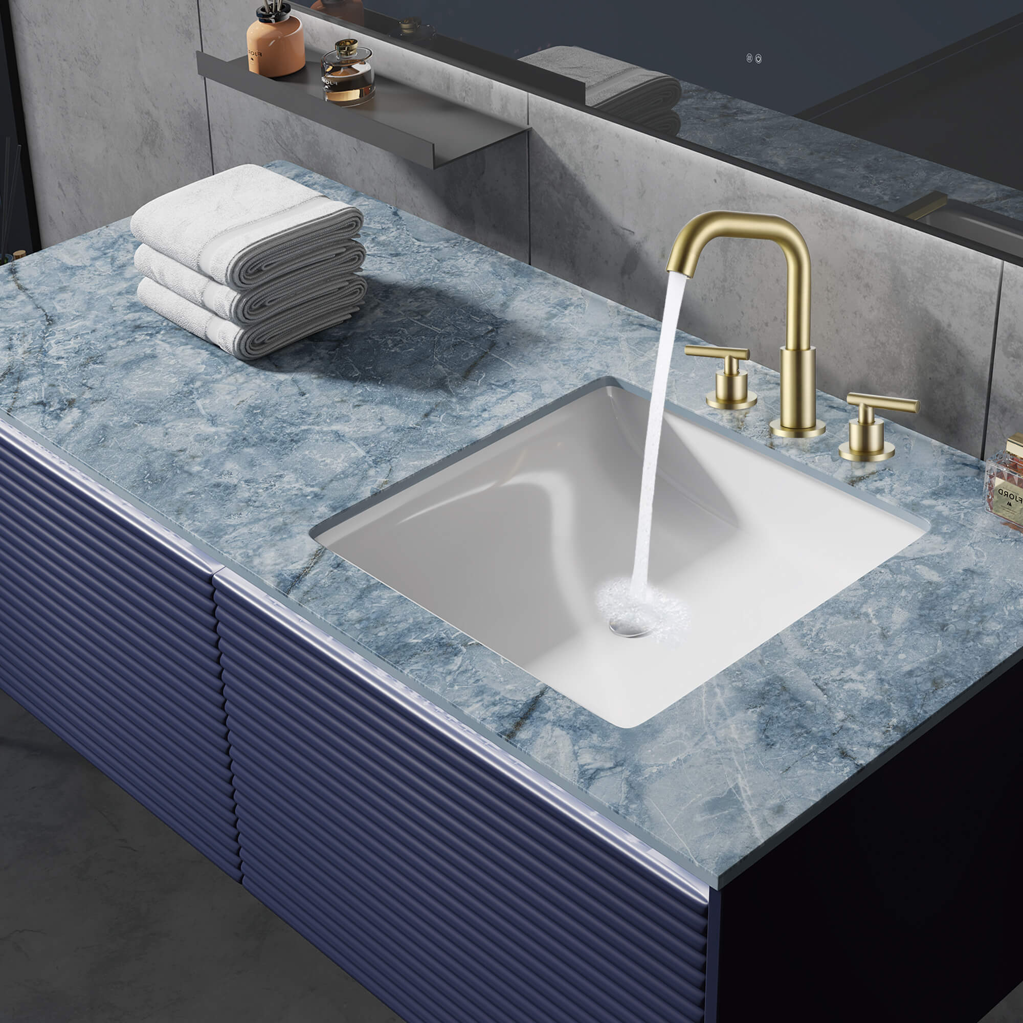 180° Swivel Gooseneck Spout Widespread Bathroom Faucet with Dual Handles