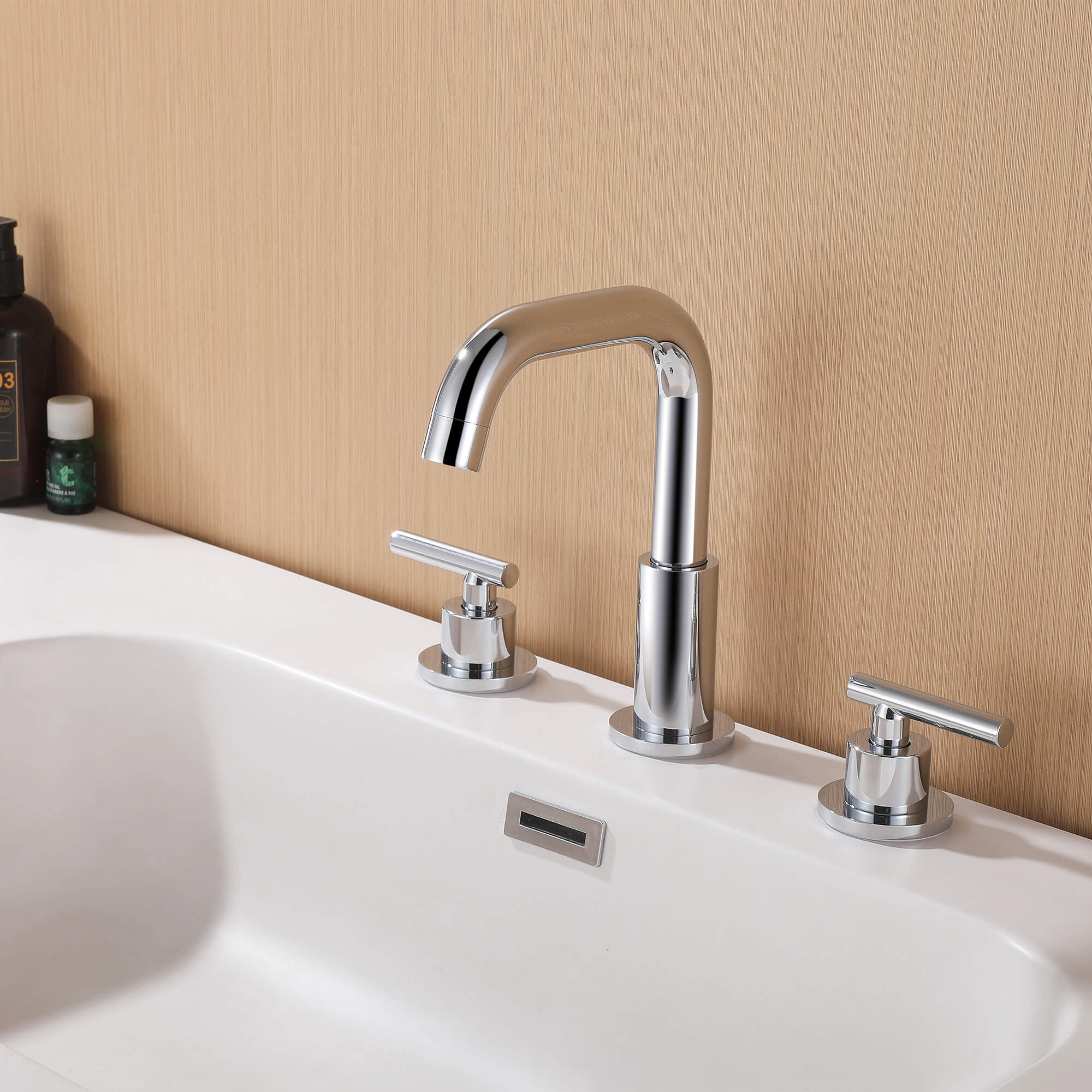 Brass 180° Swivel Gooseneck Spout Widespread Bathroom Faucet with Dual Handles
