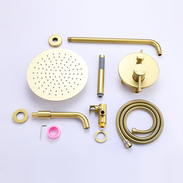 Rain Shower System With Handheld Shower And Swivel Tub Spout In Brushed Gold/Matte Black