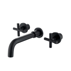 Cross-Shaped 2-Hand Wall Mount Bathroom Faucet In Matte Black/Brushed Gold