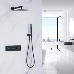 Matte Black Thermostatic Shower System with Rain Shower Head And Handheld Shower