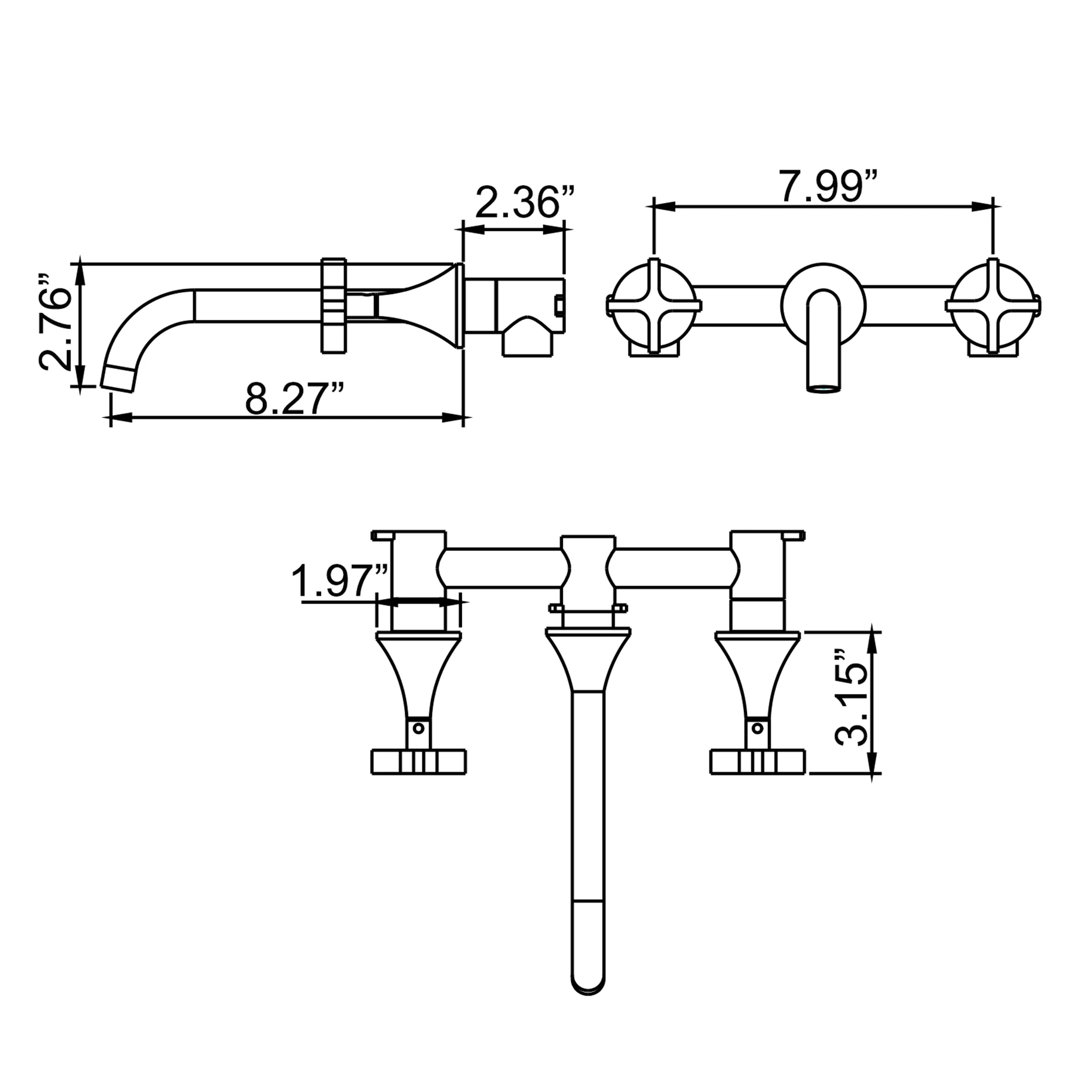 Round Double Handle Wall Mount Bathroom Sink Faucet