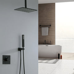 2-Function Matte Black Brushed Gold Ceiling Mount Shower System With Embedded Box