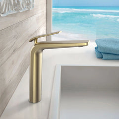 Single Handle 1-Hole Tall Bathroom Sink Faucet In Brushed Gold Matte Black