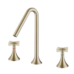 Two Handles 3-Holes Bathroom Sink Faucet In Brushed Gold Matte Black