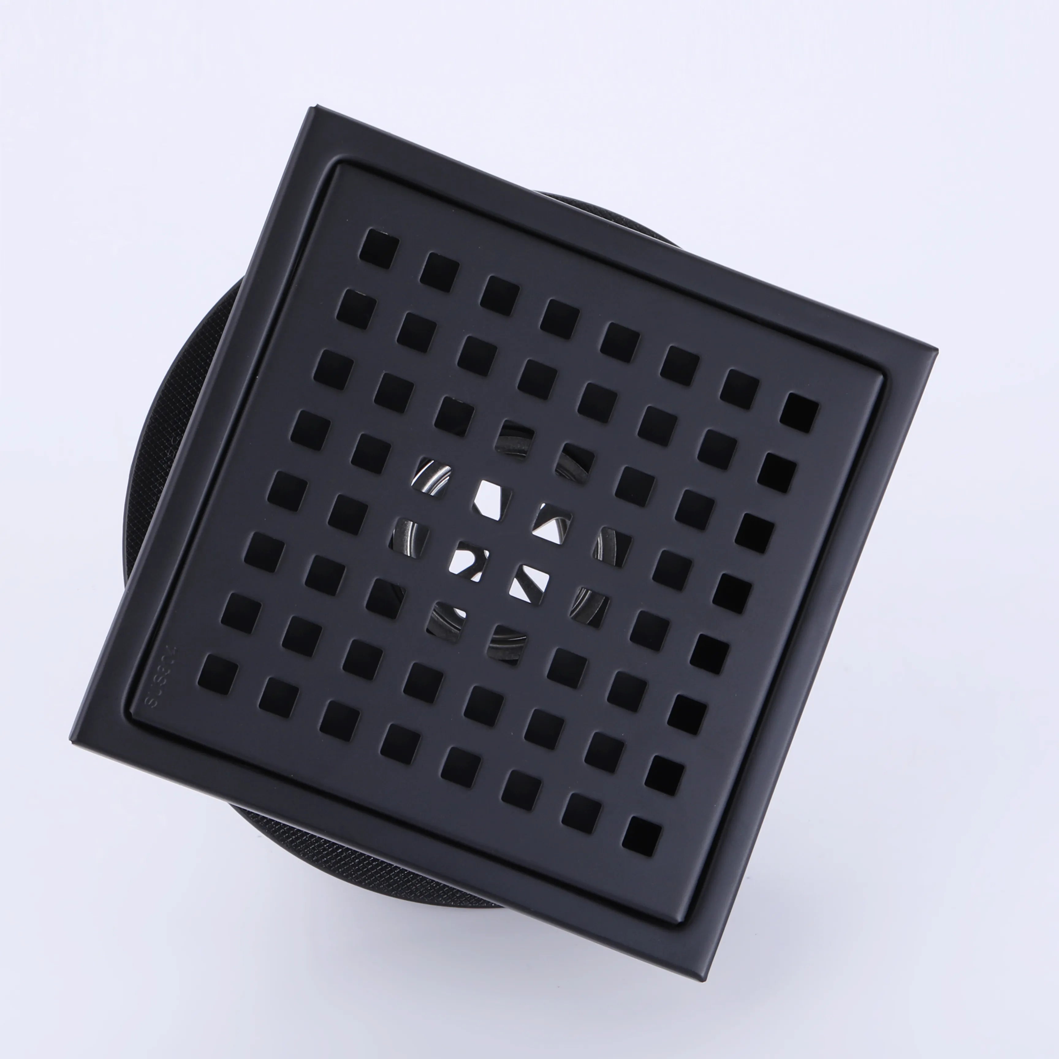 Square Shower Floor Drain With Flange In Brushed Gold Matte Black